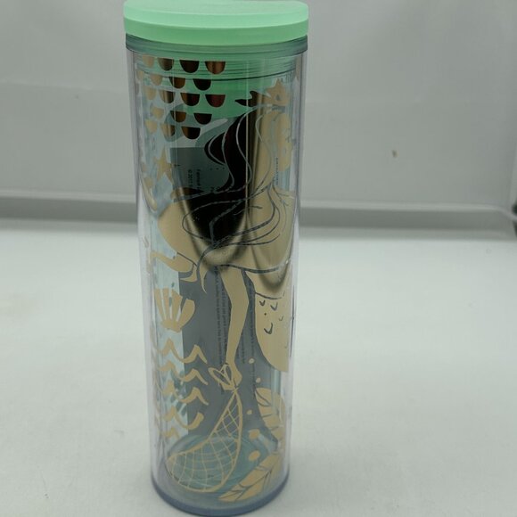 Starbucks 2020 Tumbler Gold Mint Green Mermaid Siren Clear Cold Cup 16oz NEW KFT - Picture 2 of 3